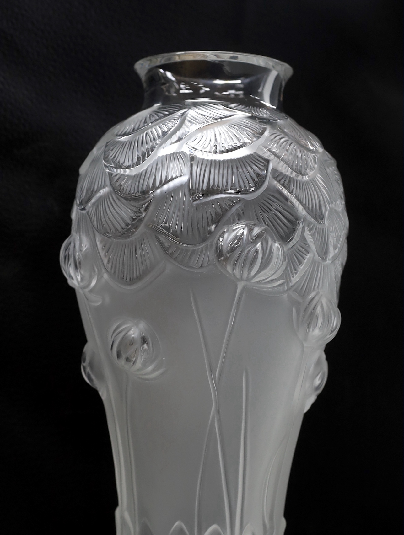 A Lalique ‘Giverny’ baluster vase with original box, 28.5cm